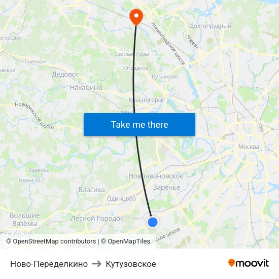 Ново-Переделкино to Кутузовское map
