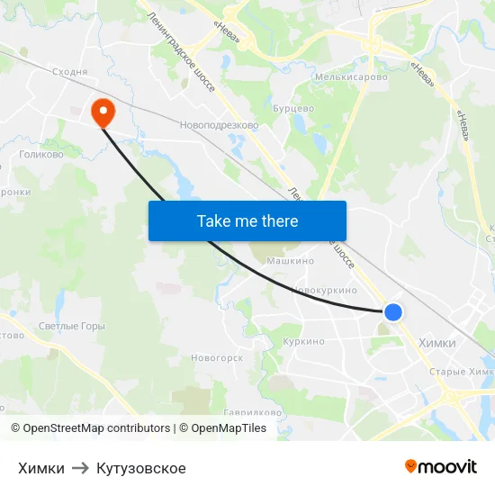 Химки to Кутузовское map