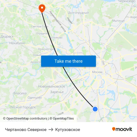 Чертаново Северное to Кутузовское map