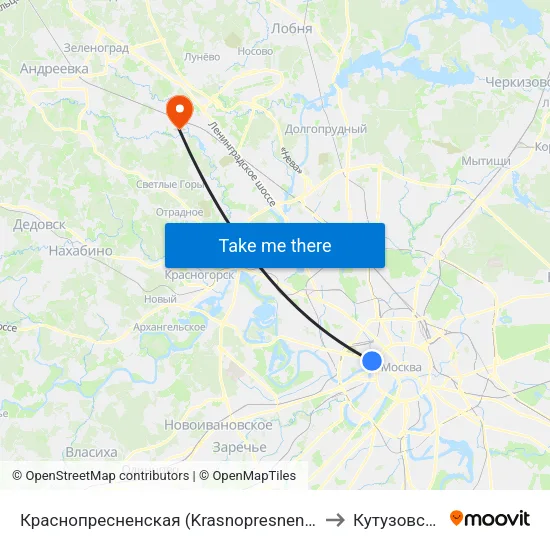 Краснопресненская (Krasnopresnenskaya) to Кутузовское map