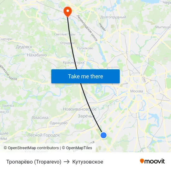 Тропарёво (Troparevo) to Кутузовское map