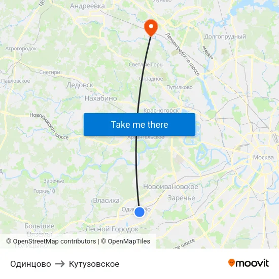 Одинцово to Кутузовское map