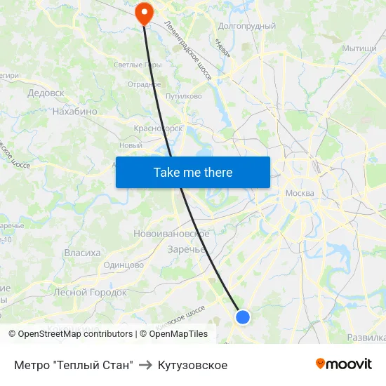 Метро "Теплый Стан" to Кутузовское map