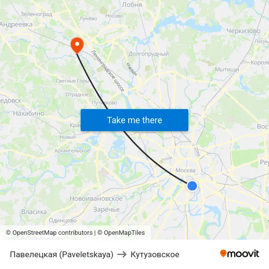 Павелецкая (Paveletskaya) to Кутузовское map