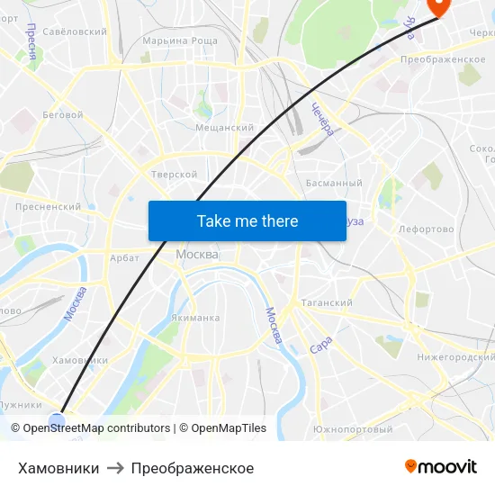 Хамовники to Преображенское map
