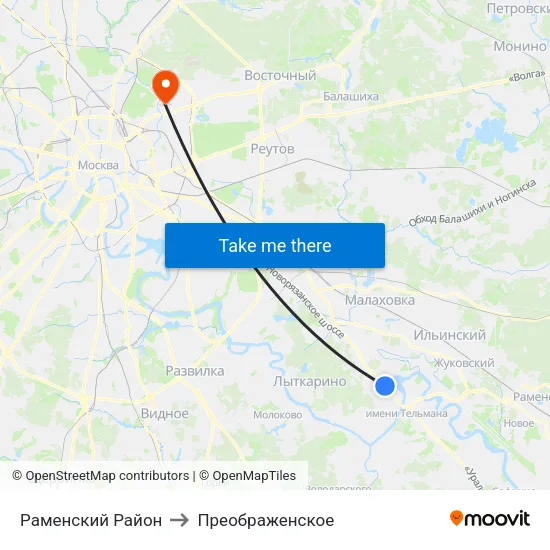 Раменский Район to Преображенское map