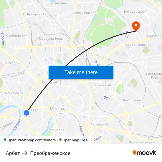 Арбат to Преображенское map