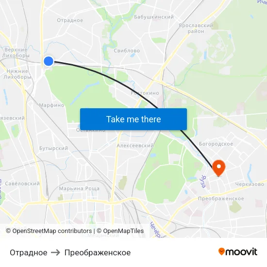 Отрадное to Преображенское map