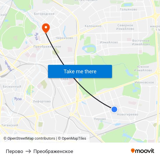 Перово to Преображенское map