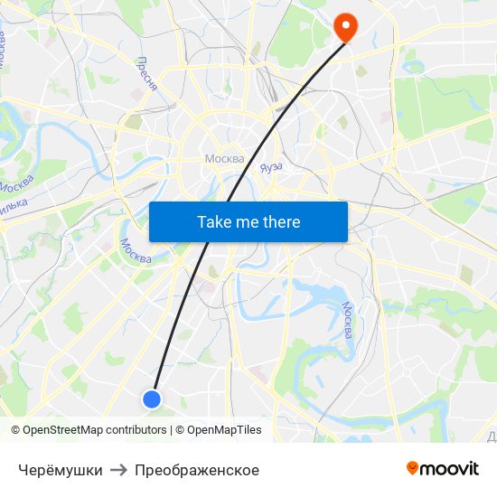 Черёмушки to Преображенское map