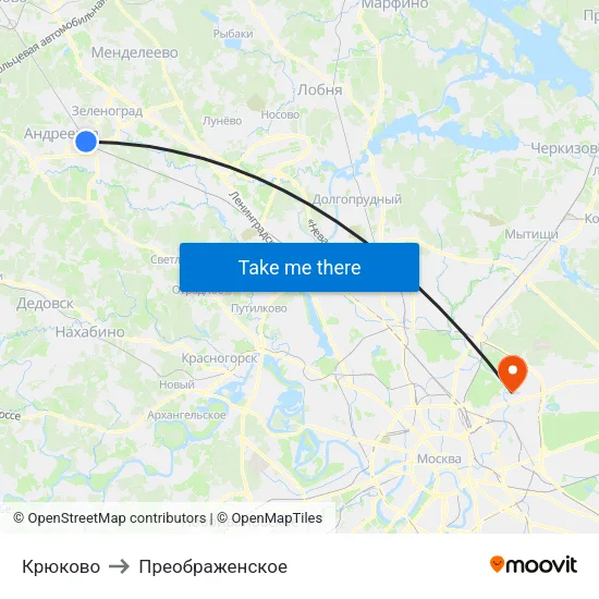 Крюково to Преображенское map