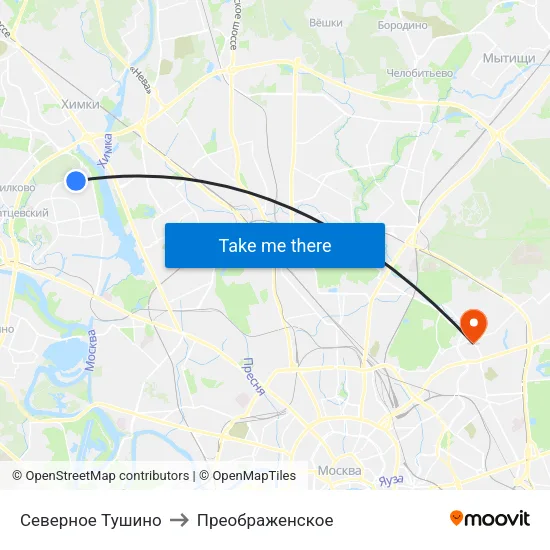 Северное Тушино to Преображенское map