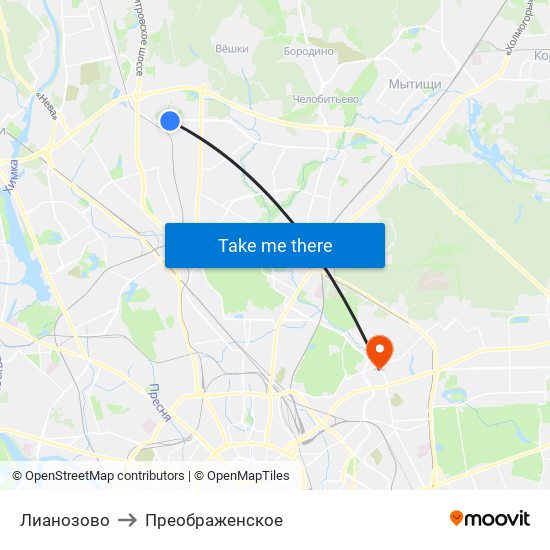 Лианозово to Преображенское map