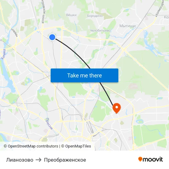 Лианозово to Преображенское map