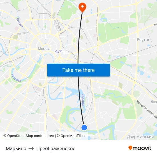 Марьино to Преображенское map
