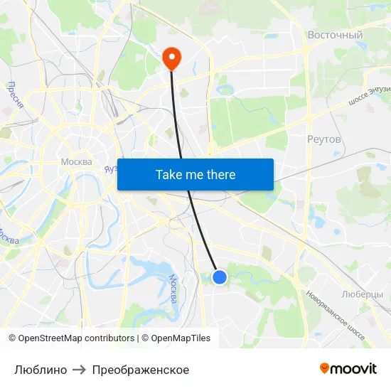 Люблино to Преображенское map
