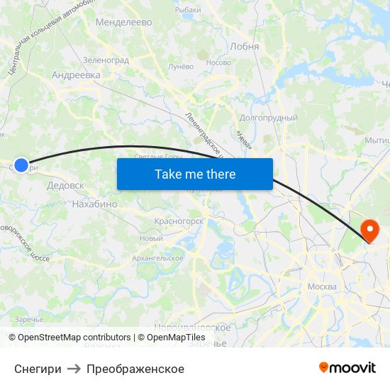 Снегири to Преображенское map