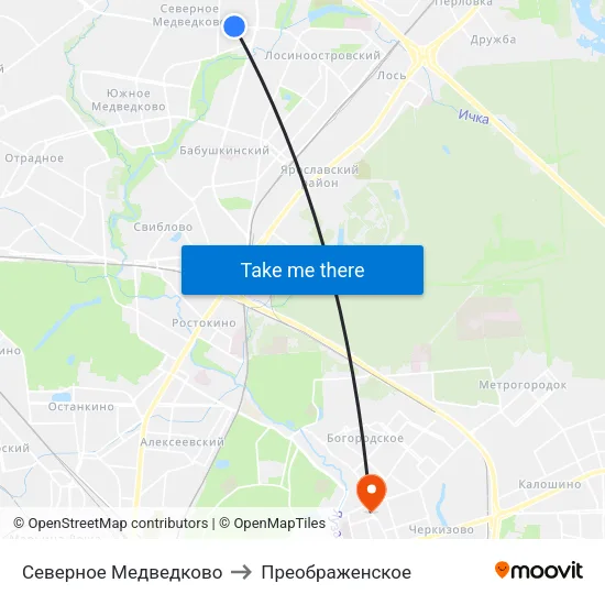 Северное Медведково to Преображенское map