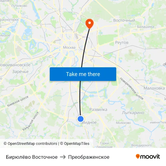 Бирюлёво Восточное to Преображенское map