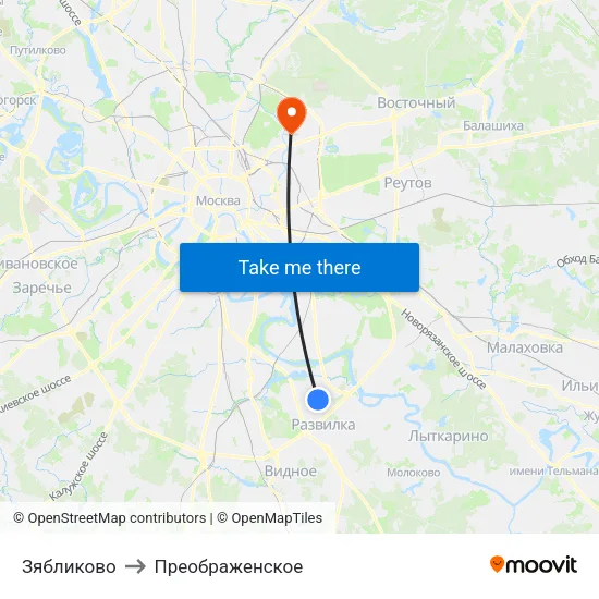 Зябликово to Преображенское map