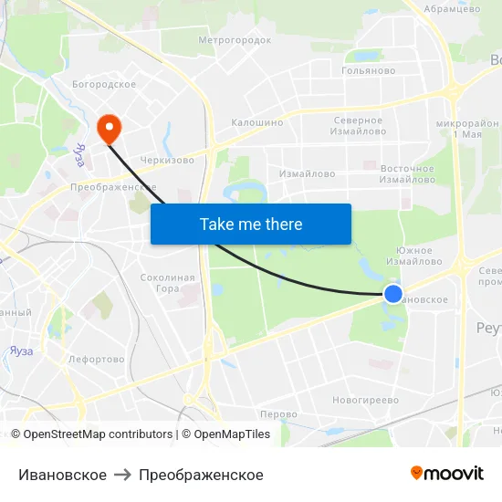 Ивановское to Преображенское map