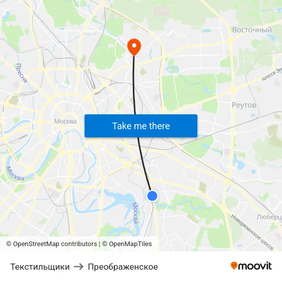 Текстильщики to Преображенское map