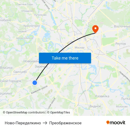 Ново-Переделкино to Преображенское map
