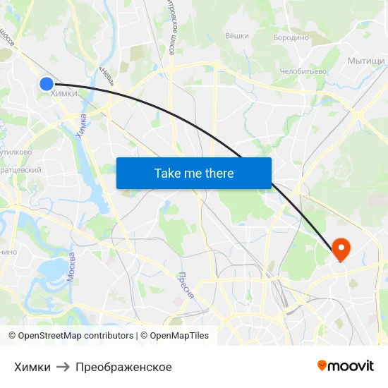 Химки to Преображенское map
