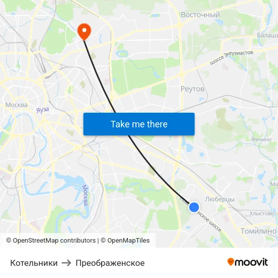 Котельники to Преображенское map