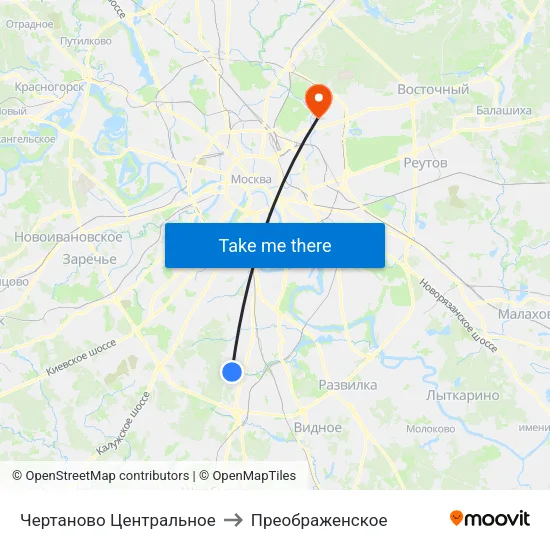 Чертаново Центральное to Преображенское map
