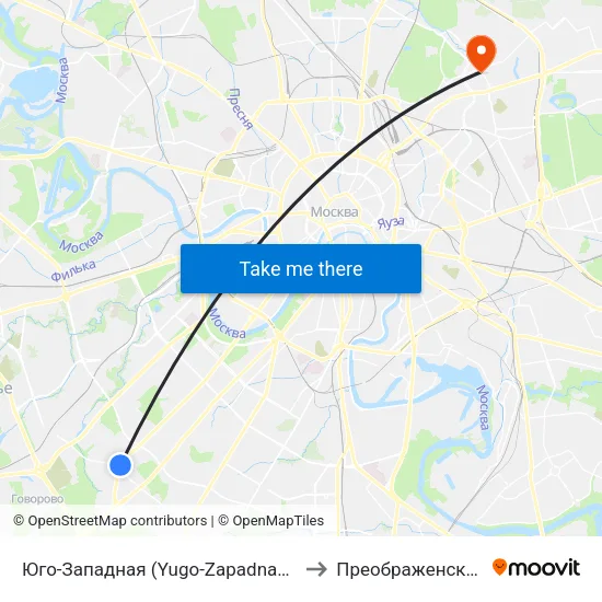 Юго-Западная (Yugo-Zapadnaya) to Преображенское map
