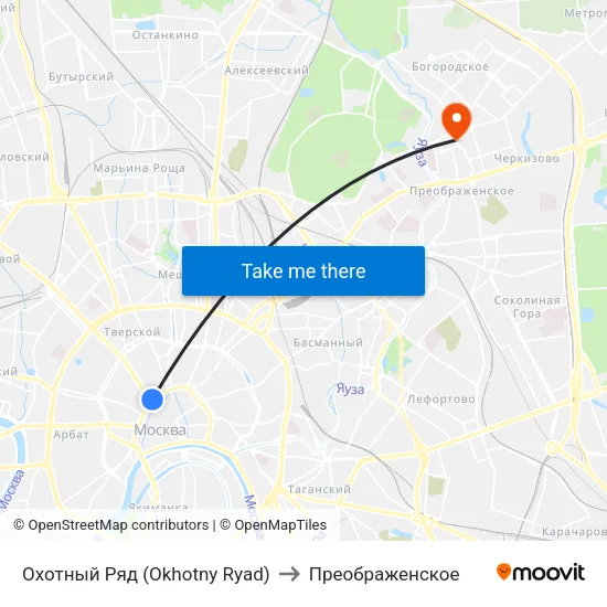 Охотный Ряд (Okhotny Ryad) to Преображенское map