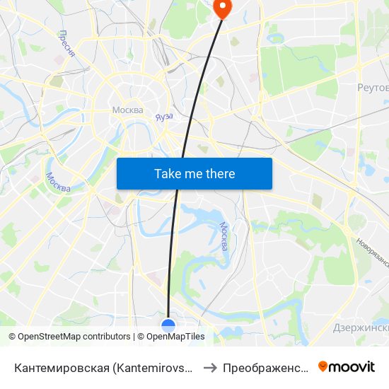 Кантемировская (Kantemirovskaya) to Преображенское map