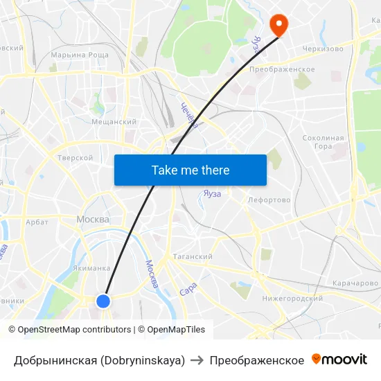 Добрынинская (Dobryninskaya) to Преображенское map