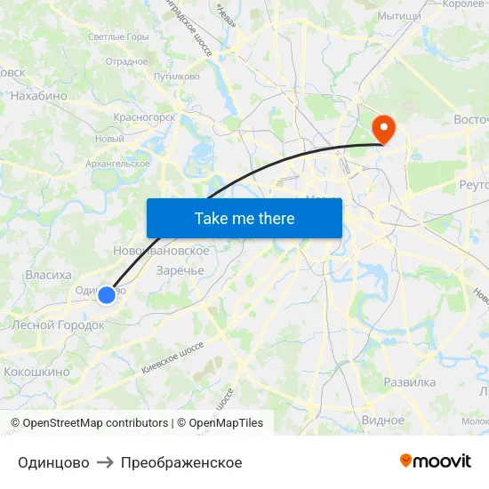 Одинцово to Преображенское map