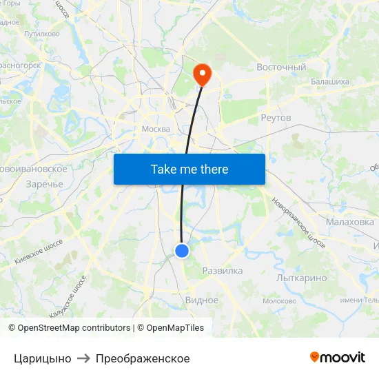 Царицыно to Преображенское map