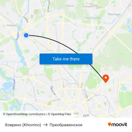 Ховрино (Khovrino) to Преображенское map