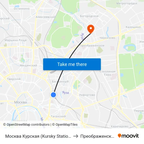 Москва Курская (Kursky Station) to Преображенское map