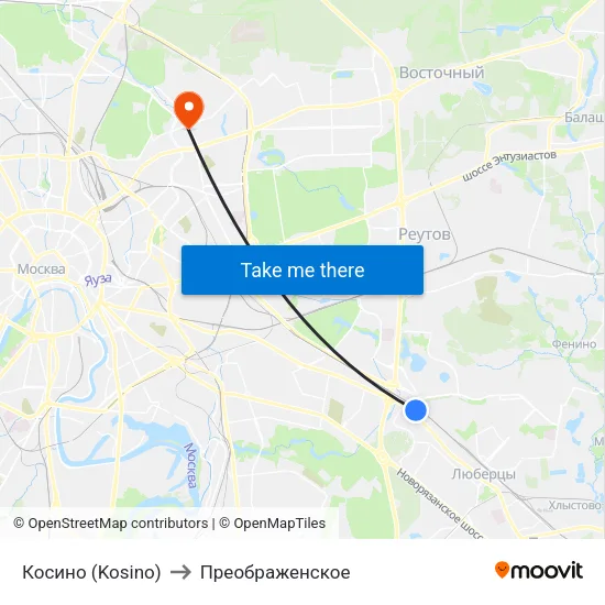 Косино (Kosino) to Преображенское map
