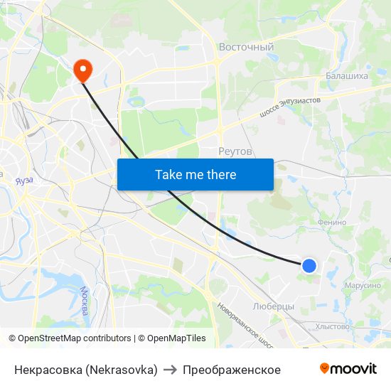 Некрасовка (Nekrasovka) to Преображенское map