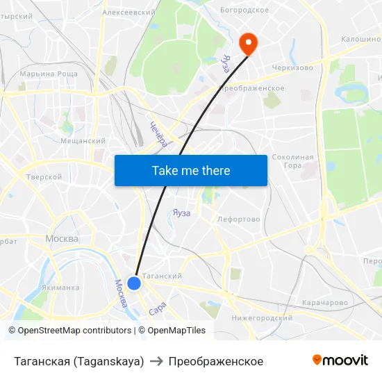 Таганская (Taganskaya) to Преображенское map