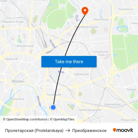 Пролетарская (Proletarskaya) to Преображенское map