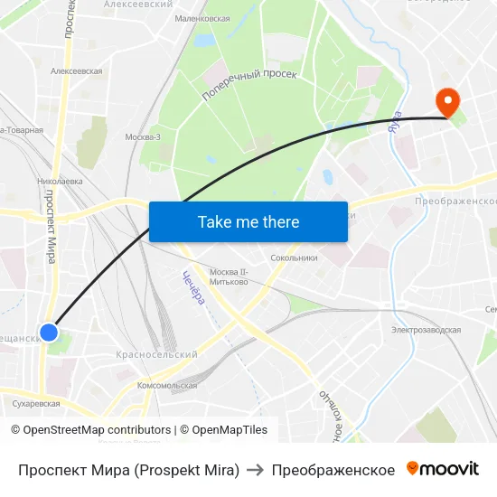 Проспект Мира (Prospekt Mira) to Преображенское map