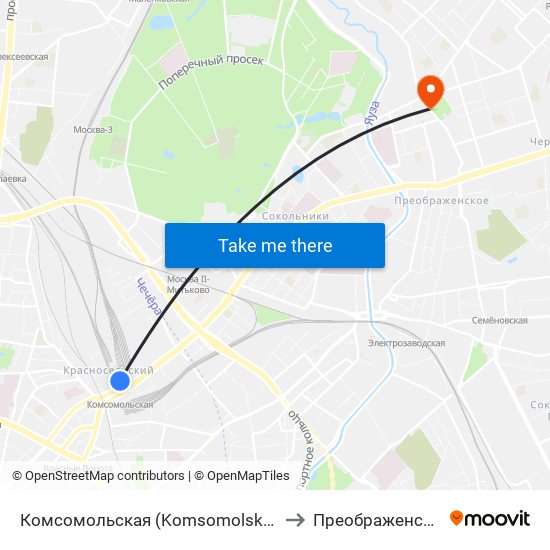 Комсомольская (Komsomolskaya) to Преображенское map