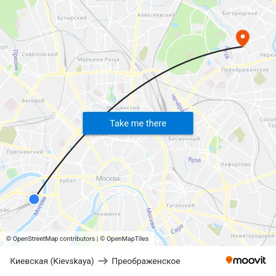 Киевская (Kievskaya) to Преображенское map