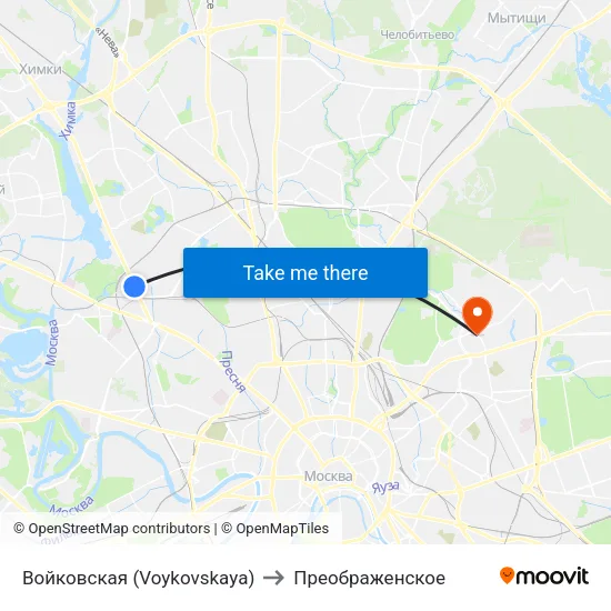 Войковская (Voykovskaya) to Преображенское map