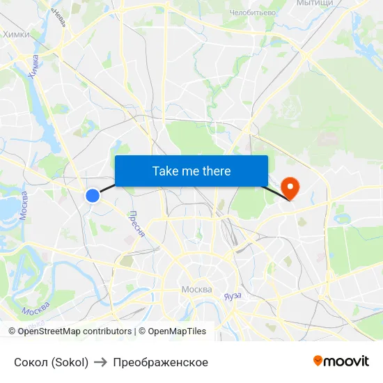 Сокол (Sokol) to Преображенское map
