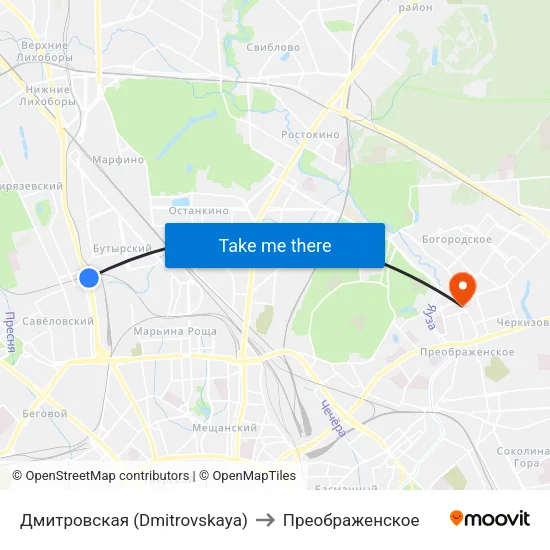 Дмитровская (Dmitrovskaya) to Преображенское map