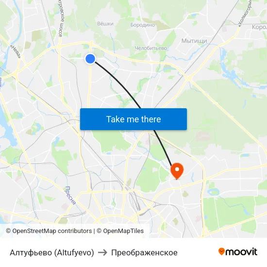 Алтуфьево (Altufyevo) to Преображенское map