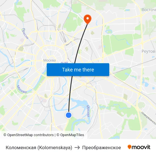Коломенская (Kolomenskaya) to Преображенское map